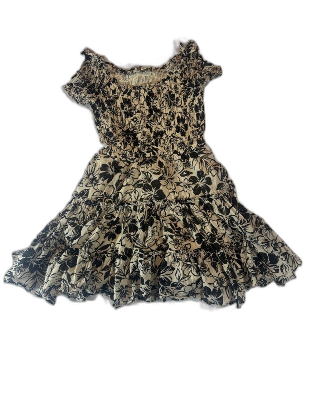 American Eagle Outfitters Black and Cream Floral Smocked Top